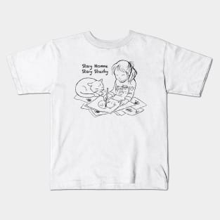 Stay home stay study with cat Kids T-Shirt